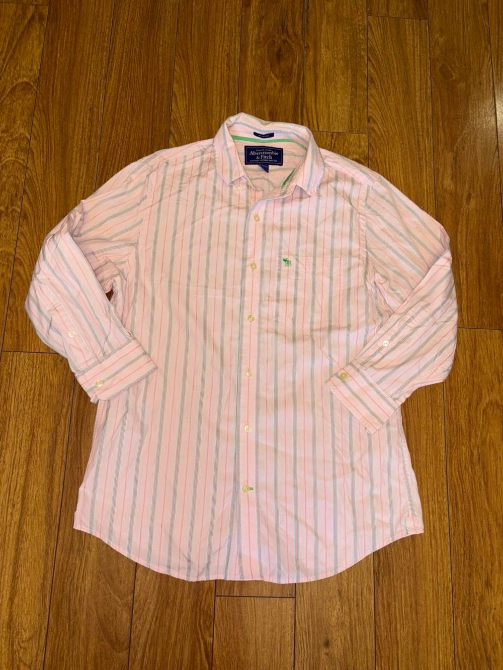 Y2K Abercrombie & Fitch pink striped button up shirt